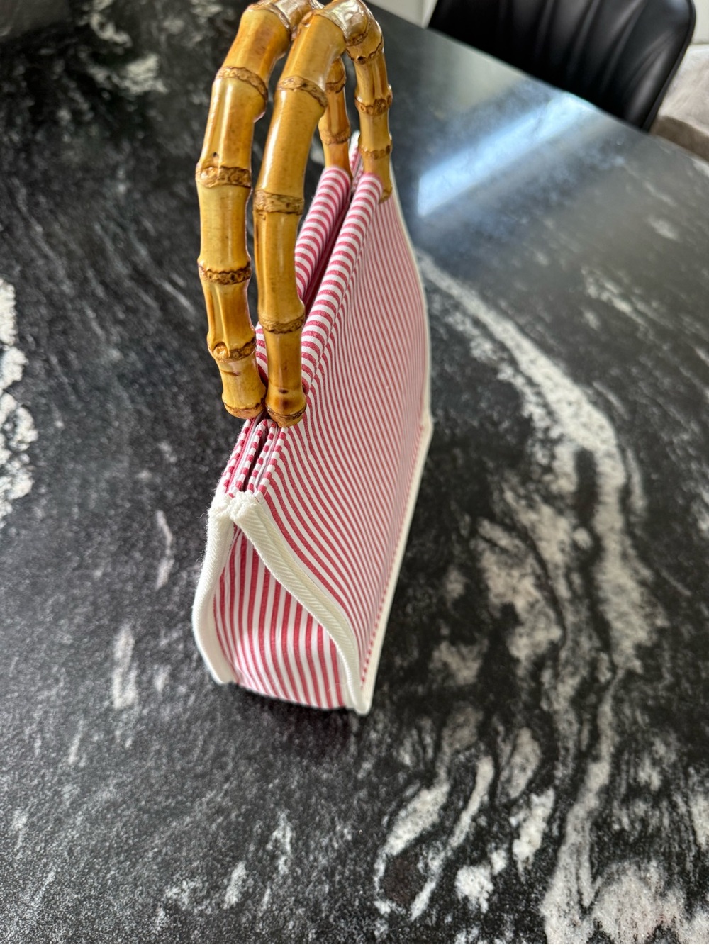 TOMMY BAHAMA Red Striped Tote with Bamboo Handles, NWTs - Picture 3 of 9